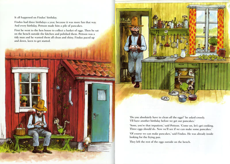 Modern scandinavian children's story about an old man and his cat Findus
